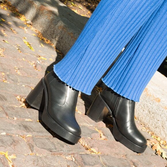 L'Intervalle Rivington Black Leather Platform Boots 37 - Picture 5 of 5
